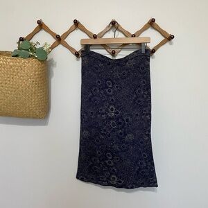 Peruvian Connection Navy blue pencil skirt with a floral pattern